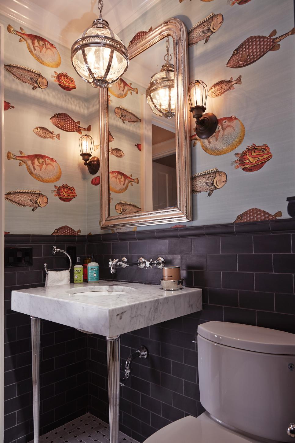 fish wallpaper for bathroom,room,interior design,tile,property,furniture