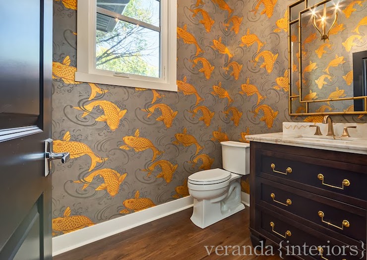 fish wallpaper for bathroom,room,bathroom,property,orange,yellow