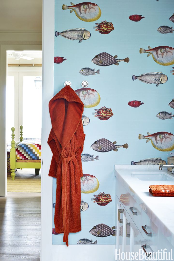 fish wallpaper for bathroom,wall,room,interior design,wallpaper,peach