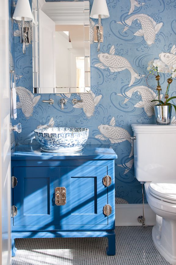 浴室のための魚の壁紙,青い,ルーム,浴室,タイル,インテリア・デザイン