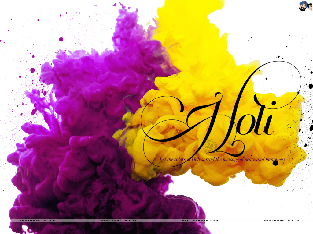 ホーリー壁紙santabanta,テキスト,黄,フォント,グラフィックデザイン,紫の