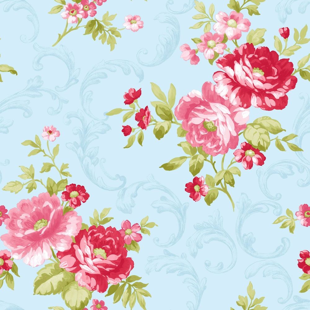 파란색과 분홍색 꽃 무늬 벽지,분홍,꽃 무늬 디자인,무늬,꽃,벽지