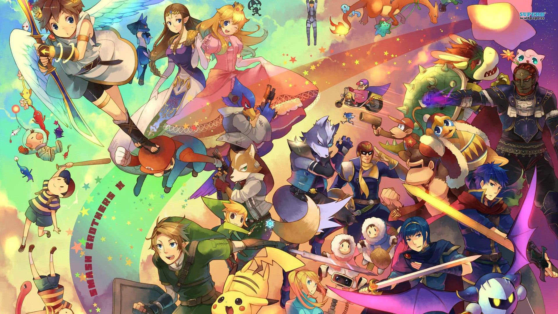 super smash bros nahkampf wallpaper,animierter cartoon,karikatur,illustration,kunst,animation