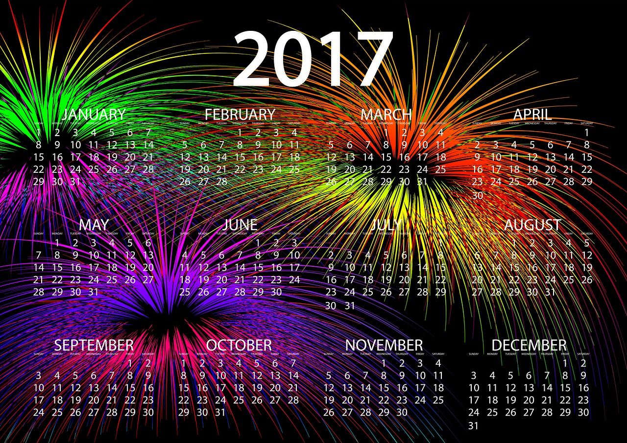 2017カレンダー壁紙,花火,元旦,新年,出来事,テキスト