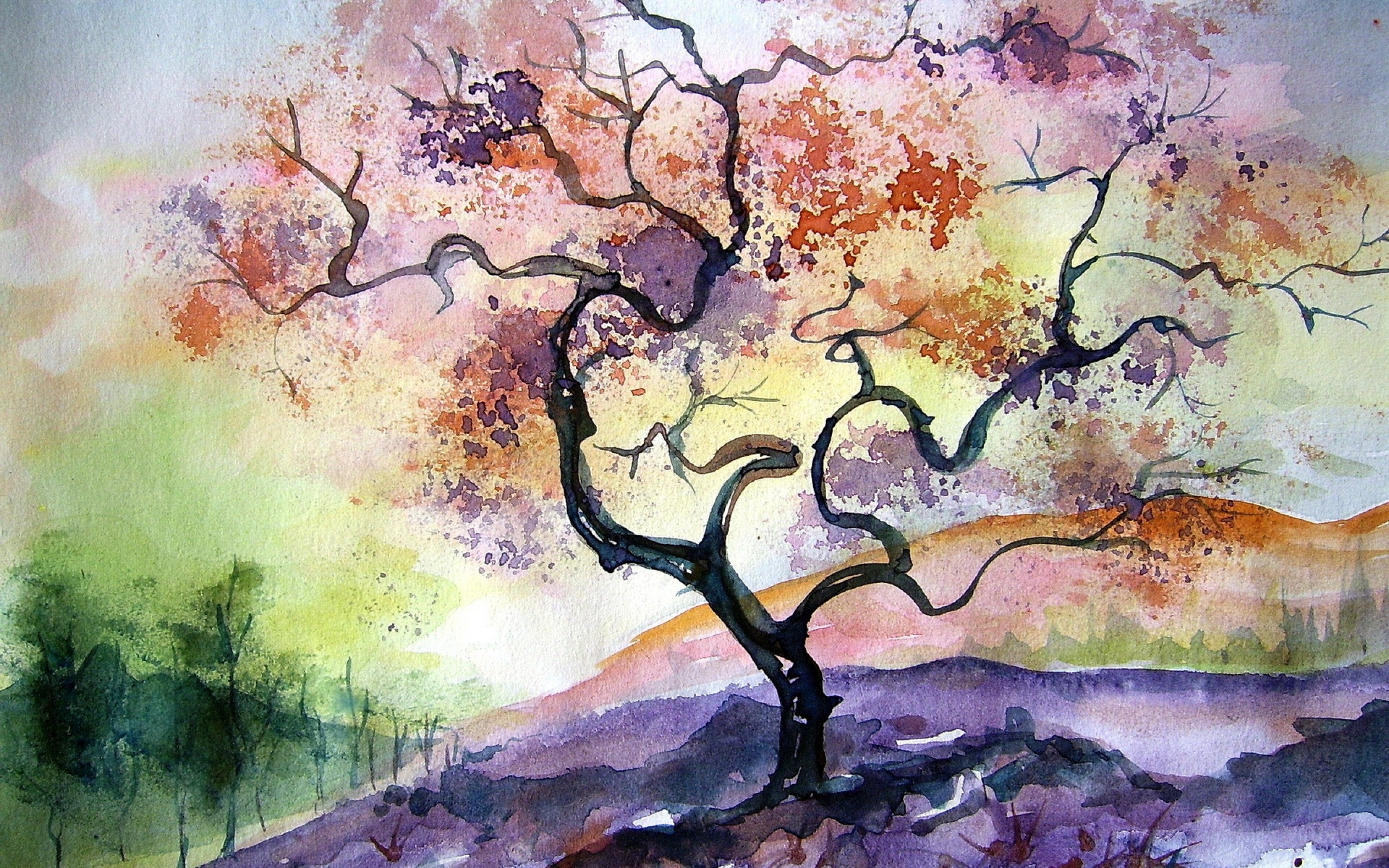 fonds d'écran aquarelle,peinture aquarelle,arbre,la peinture,peinture acrylique,fleur