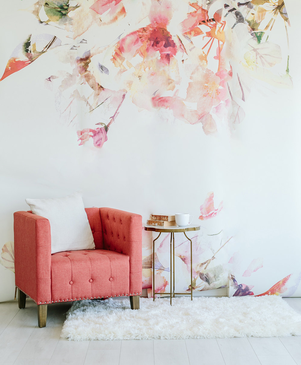 floral wallpaper mural,pink,room,wall,furniture,wallpaper