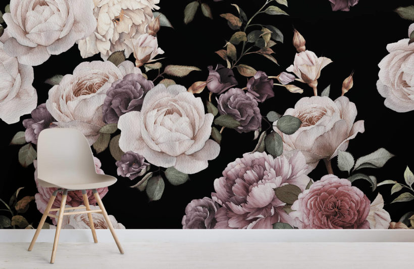 floral wallpaper mural,white,garden roses,flower,rose,cut flowers