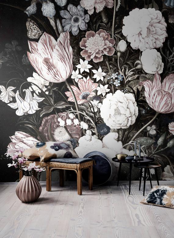 floral wallpaper mural,wallpaper,flower,plant,room,interior design