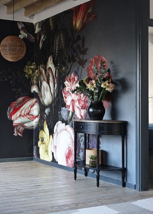 floral wallpaper mural,furniture,room,wall,interior design,table