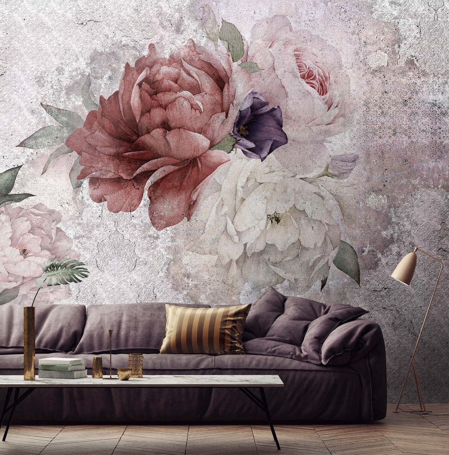 floral wallpaper mural,wallpaper,wall,pink,purple,flower