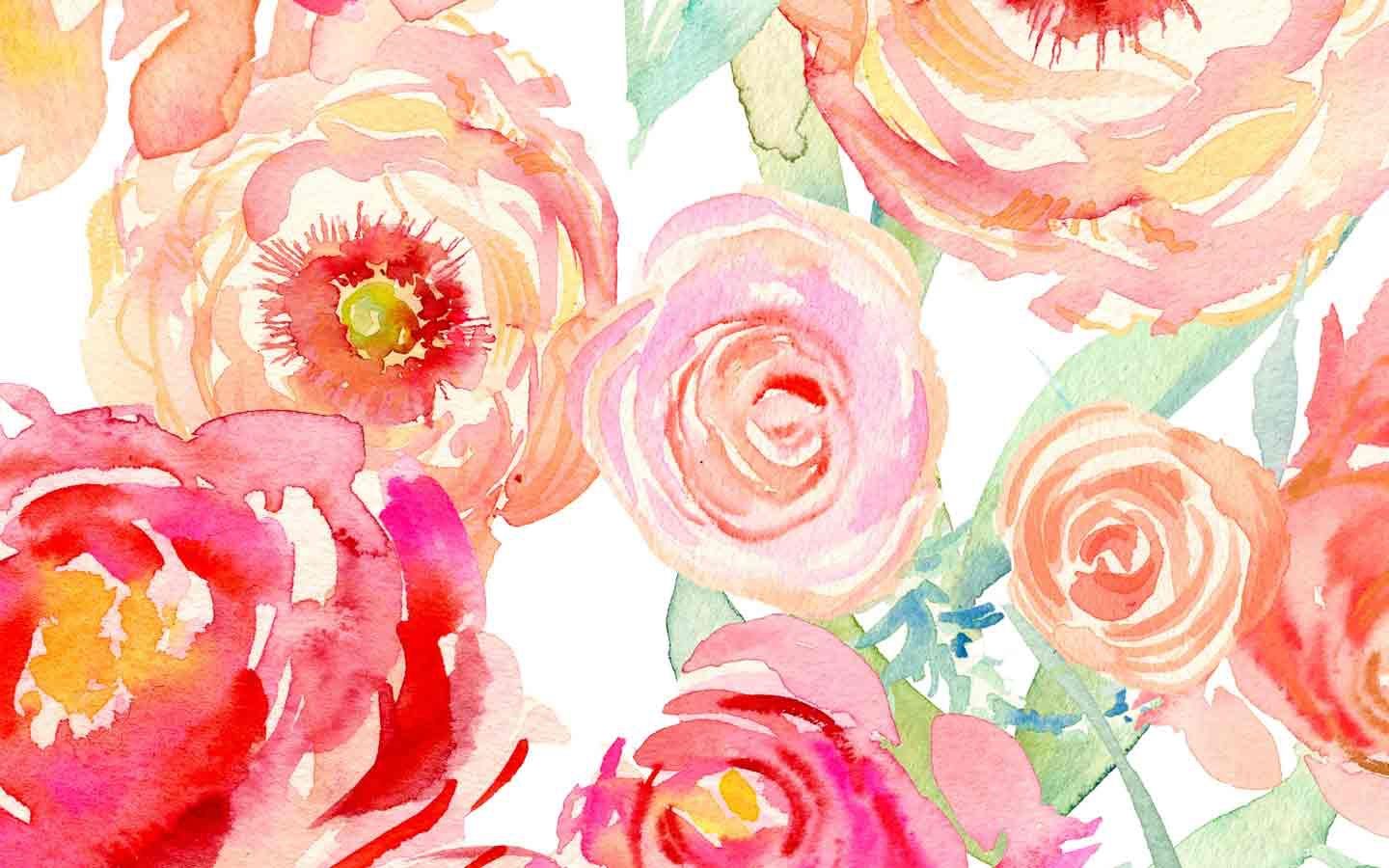 수채화 꽃 무늬 벽지,수채화 물감,정원 장미,분홍,꽃,장미