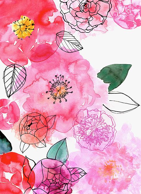 수채화 꽃 무늬 벽지,꽃,분홍,무늬,식물,꽃잎