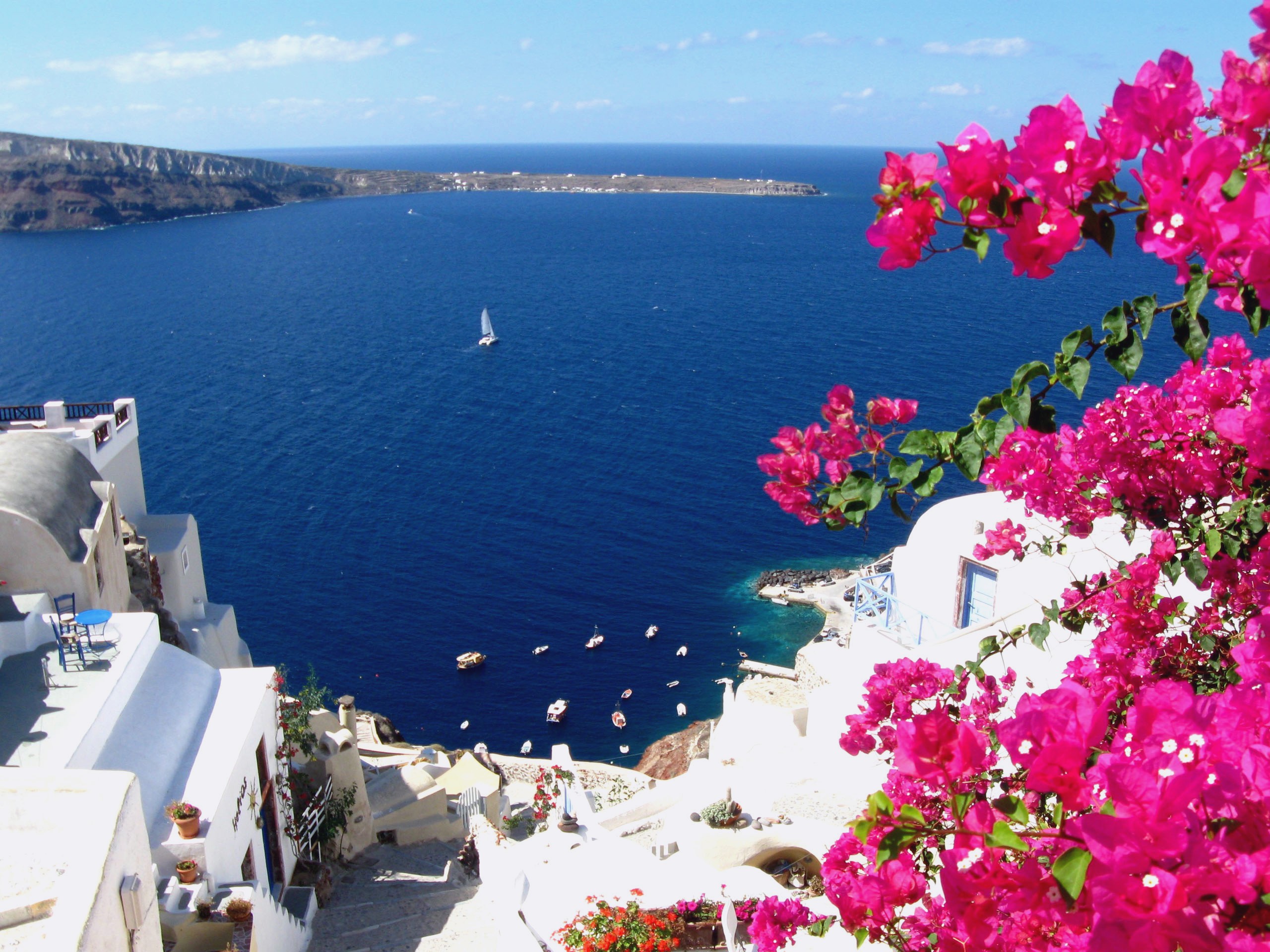 greece wallpaper hd,bougainvillea,sky,sea,tourism,summer