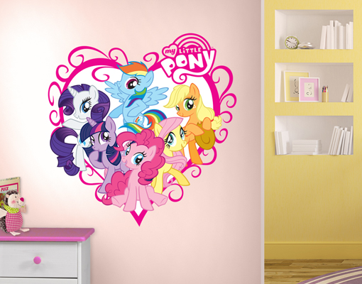 my little pony wallpaper for bedroom,wall sticker,wall,pink,heart,text