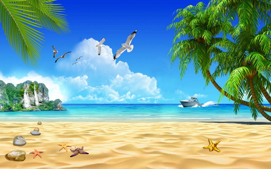 3d beach wallpaper,nature,natural landscape,tropics,caribbean,tree