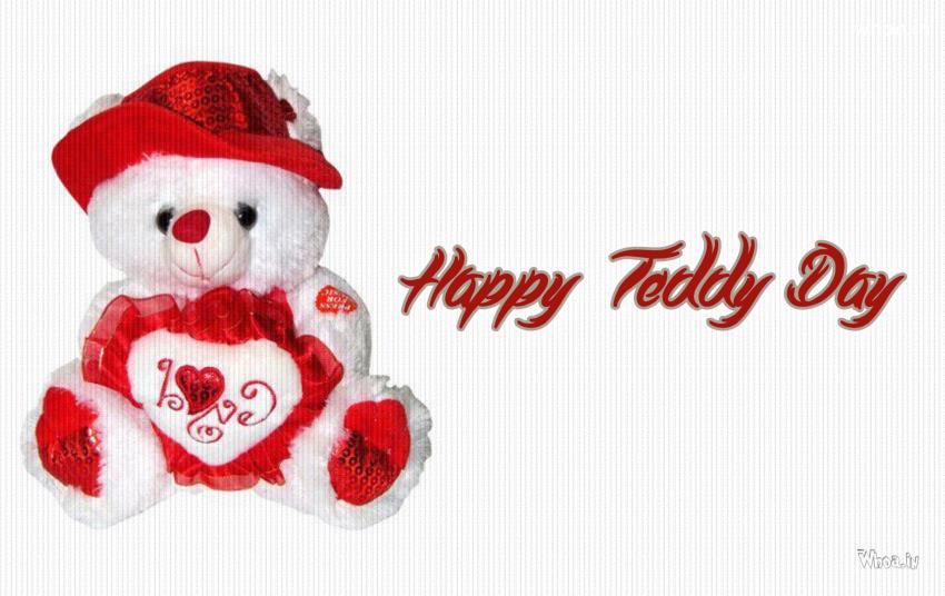 happy teddy day wallpaper,red,valentine's day,text,love,teddy bear