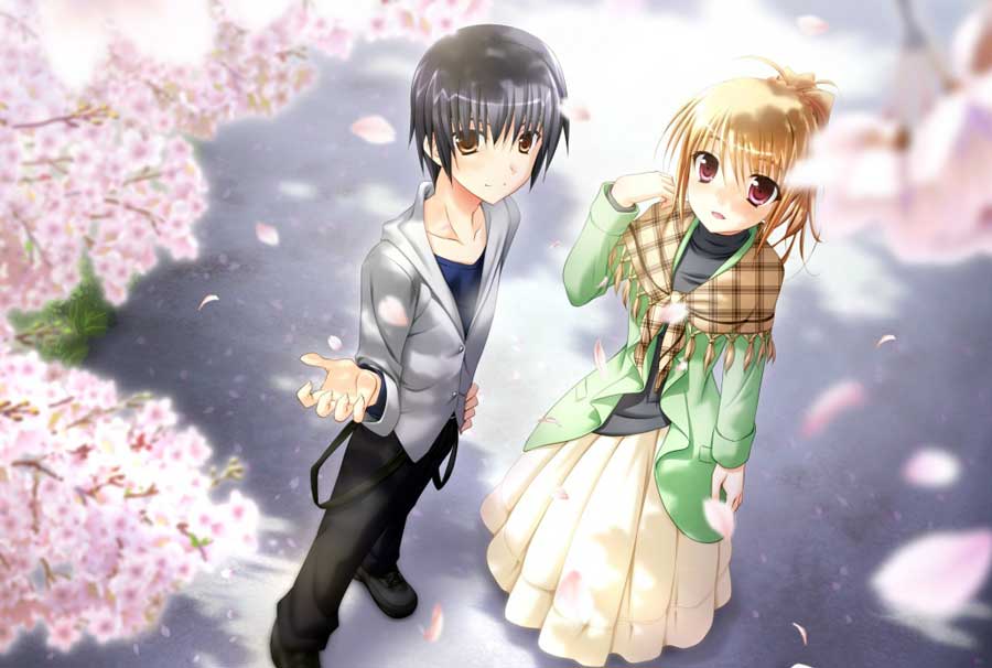 mignon couple animé fonds d'écran hd,anime,dessin animé,oeuvre de cg,printemps,heureux