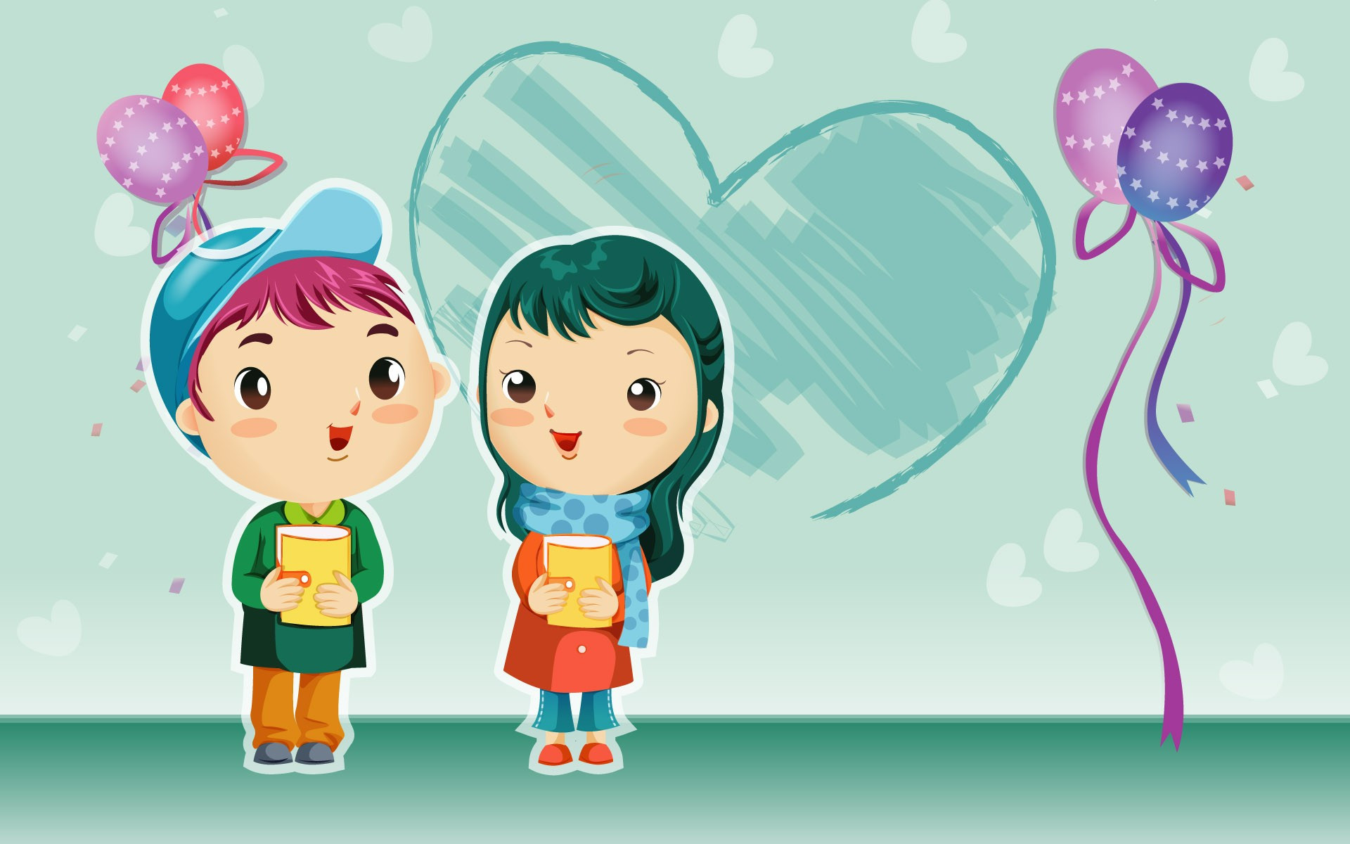 mignon couple animé fonds d'écran hd,dessin animé,illustration,art enfant,heureux,enfant