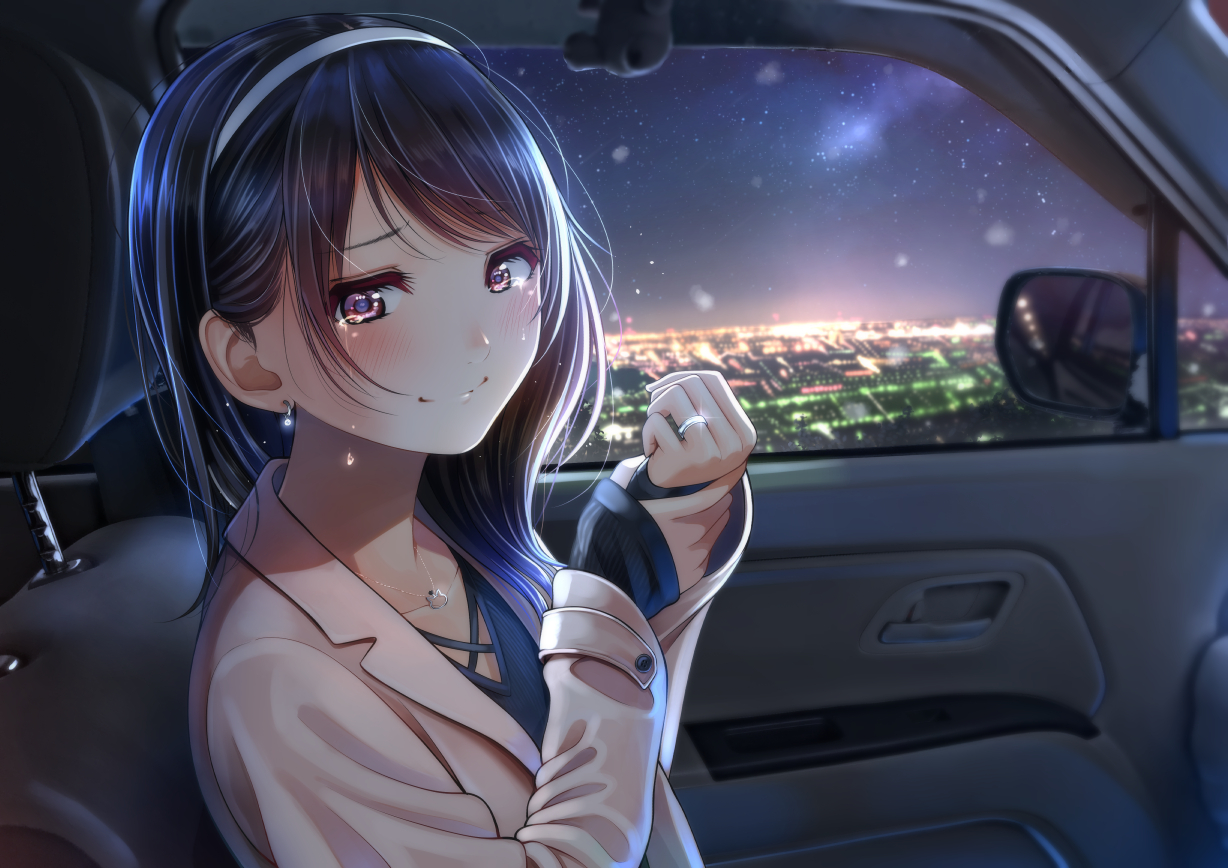 anime car wallpaper,vehicle door,vehicle,car,long hair,black hair