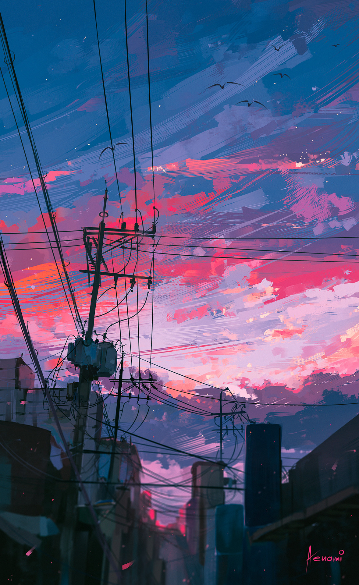 anime aesthetic wallpaper,sky,afterglow,cloud,pink,evening