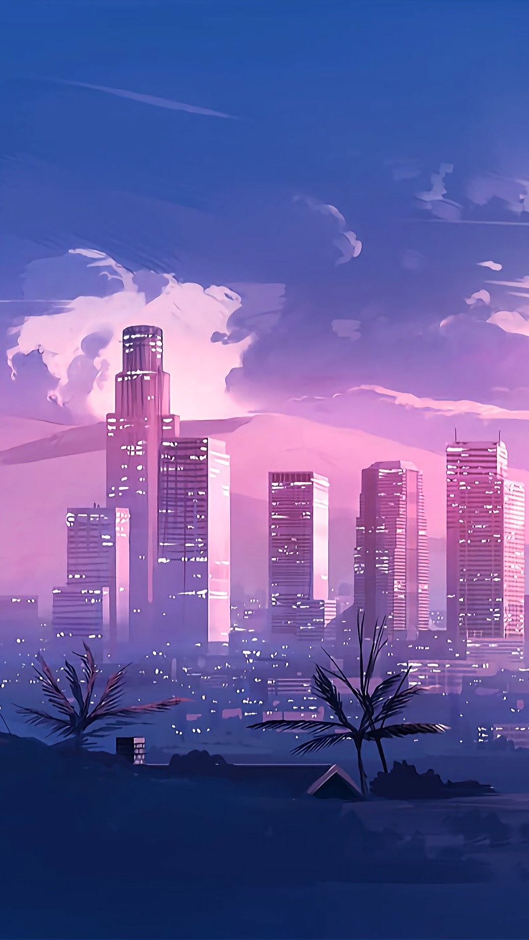 anime estética fondo de pantalla,paisaje urbano,ciudad,cielo,rascacielos,área metropolitana