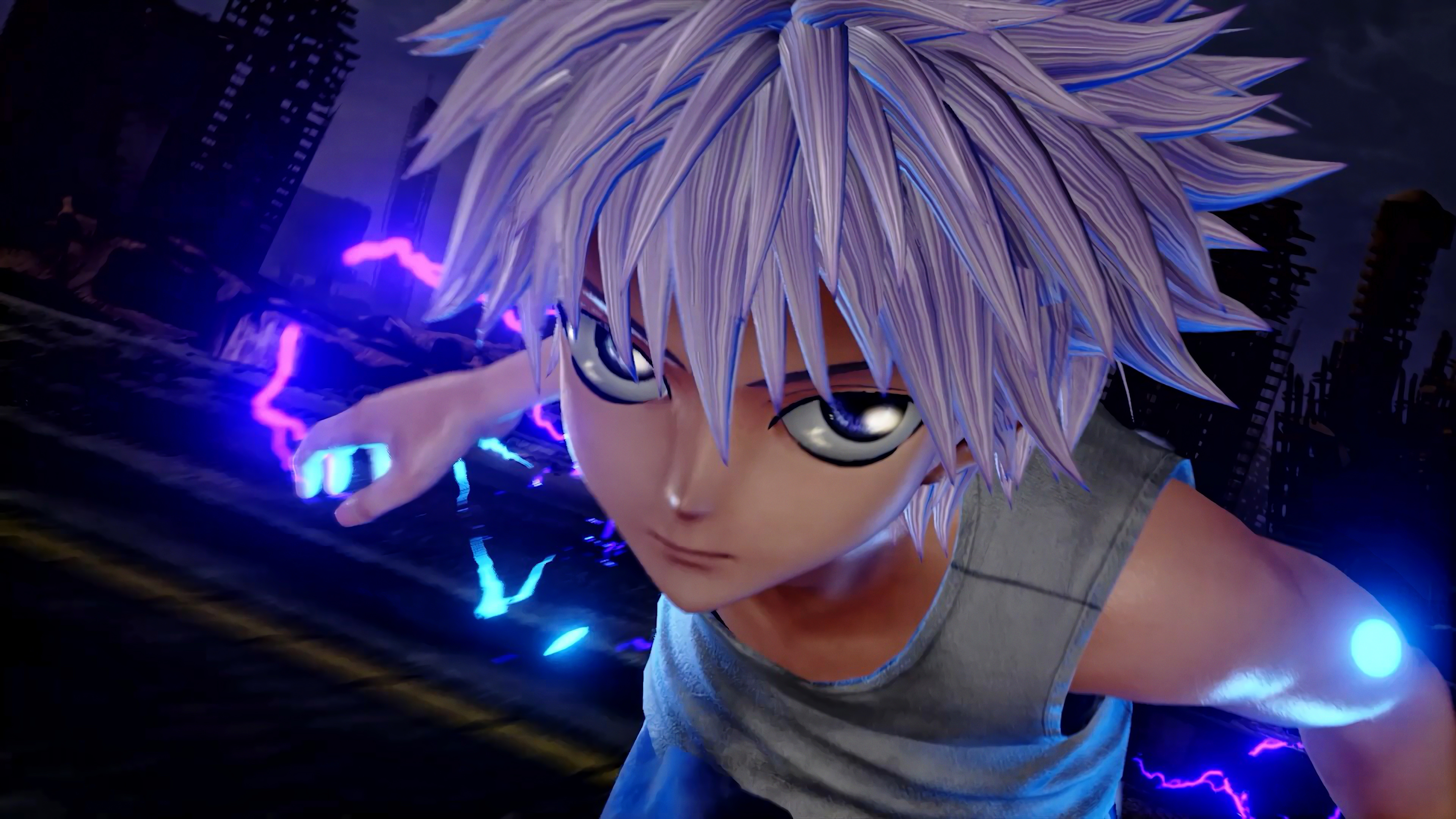 killua zoldyck fondo de pantalla hd,azul,anime,dibujos animados,violeta,púrpura