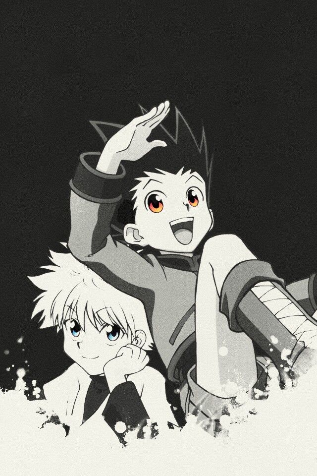 killua wallpaper iphone,cartoon,anime,illustration,monochrome,black and white