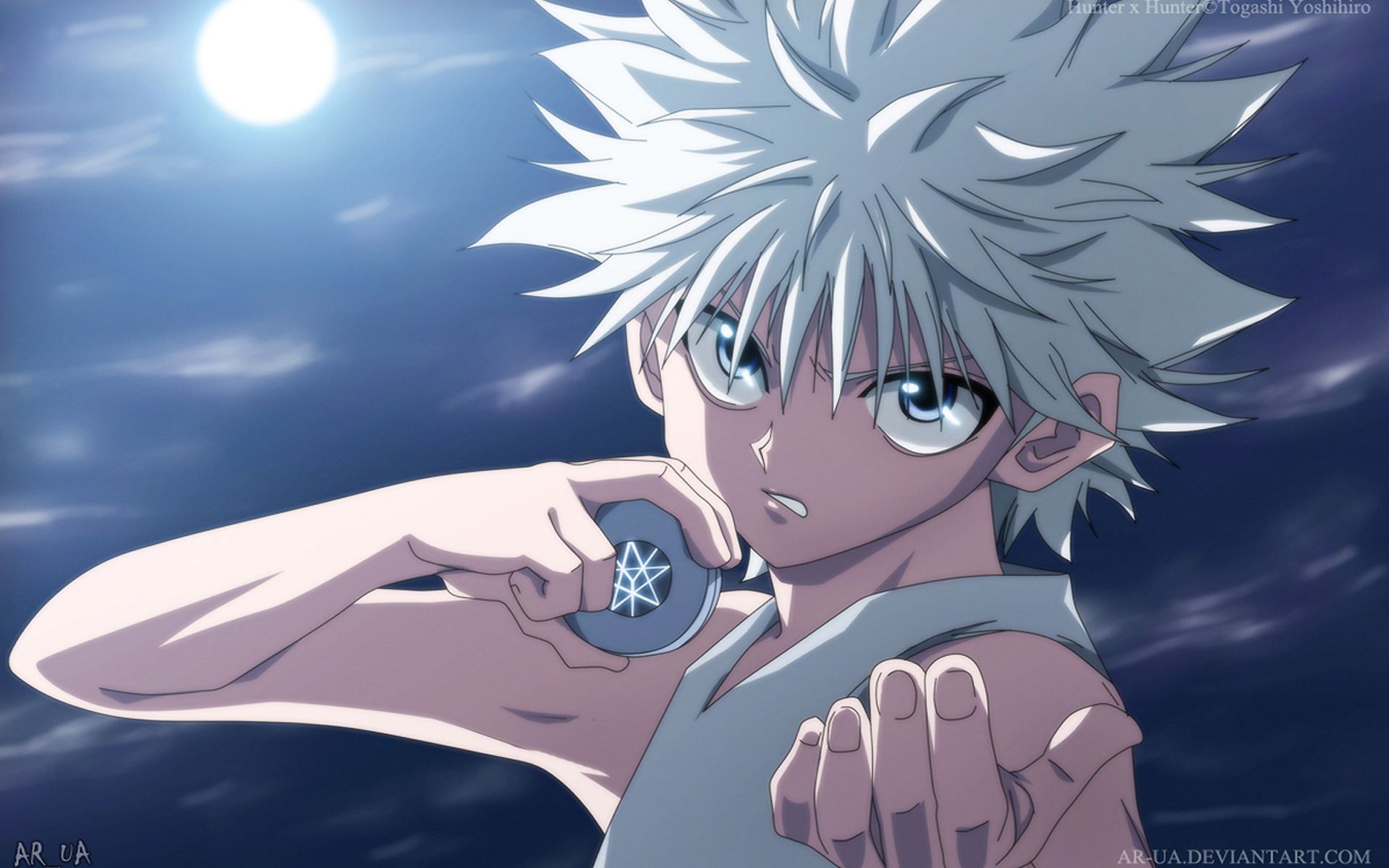 fond d'écran killua iphone,dessin animé,anime,oeuvre de cg,ciel,bouche