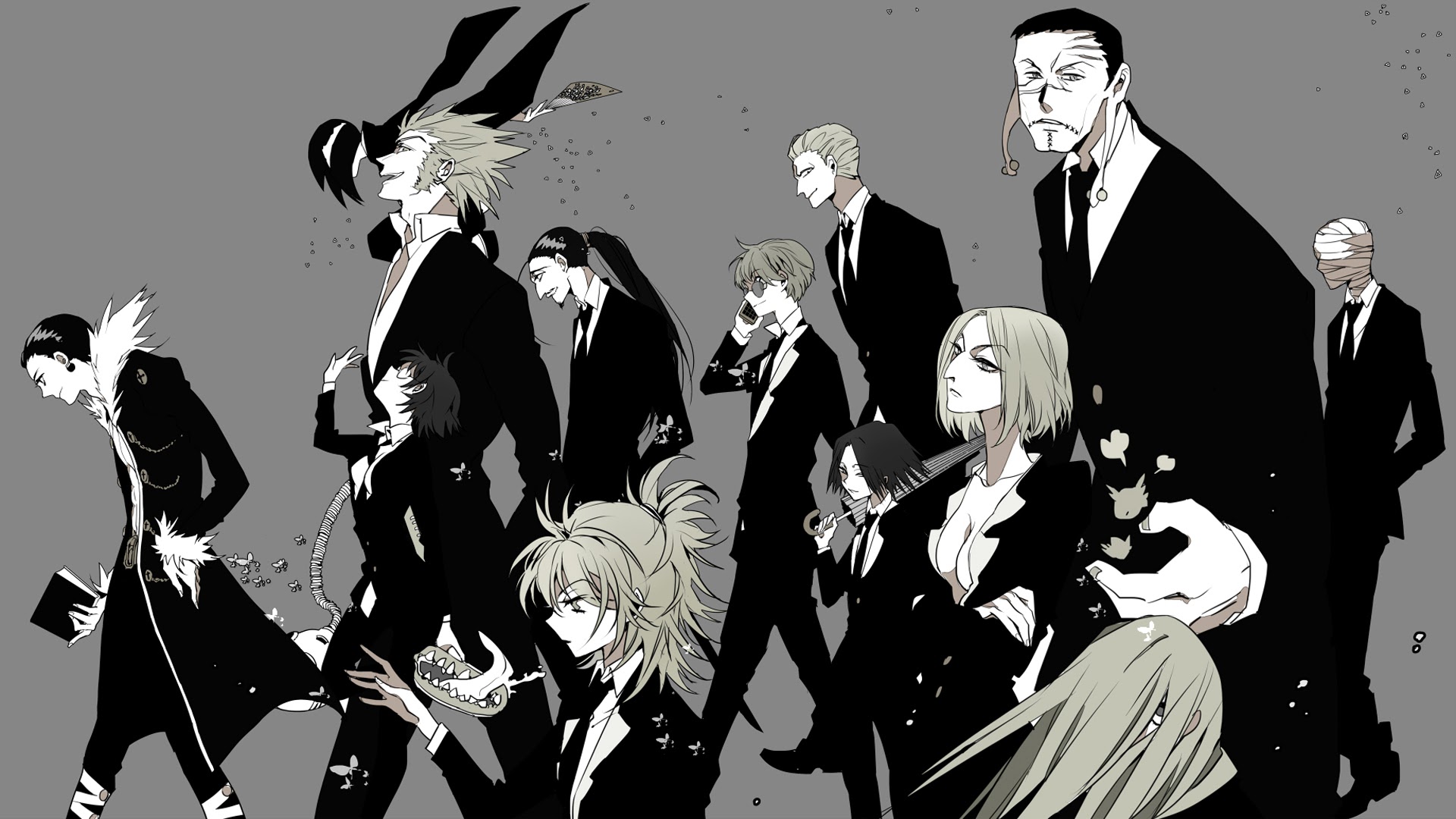 hunter x hunter 2011 wallpaper,cartoon,illustration,monochrome,black and white,art