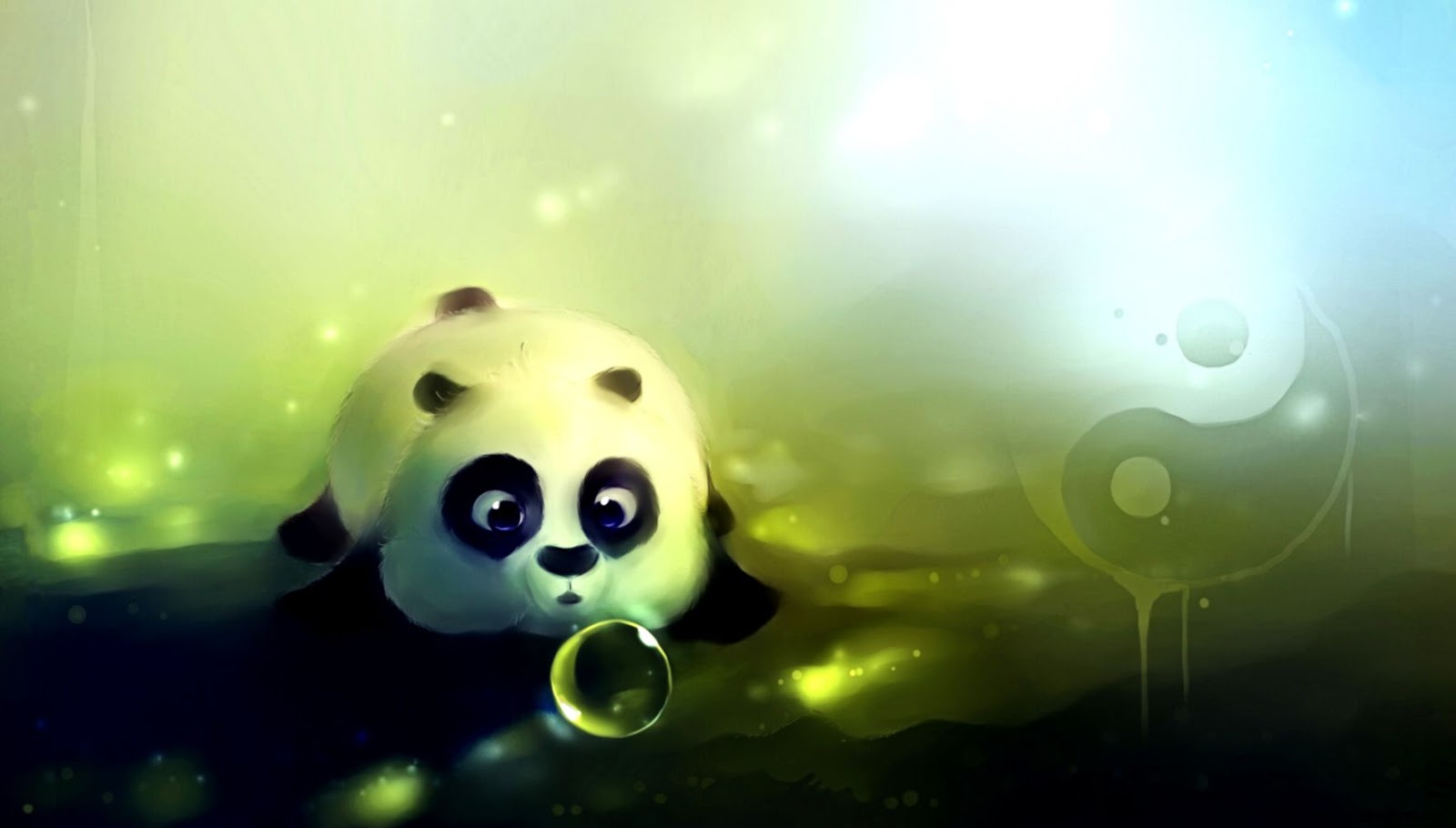 panda anime wallpaper,panda,green,sky,bear,macro photography