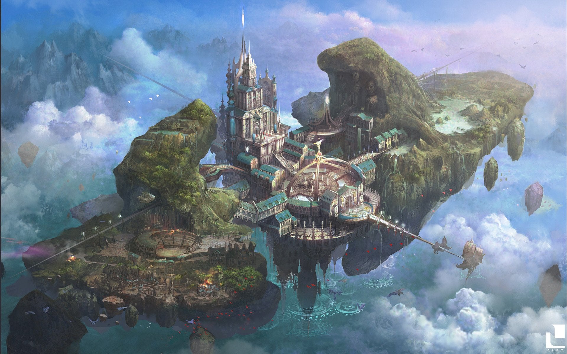 castle in the sky wallpaper,action adventure game,strategy video game,cg artwork,pc game,world