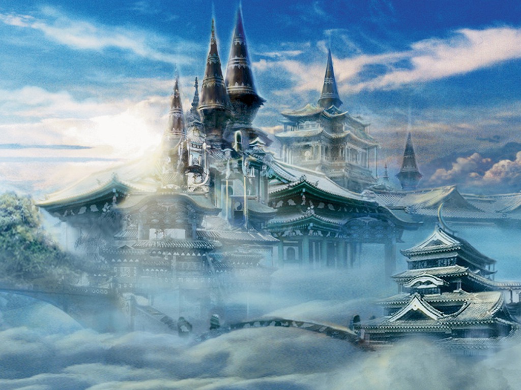 castle in the sky wallpaper,sky,castle,watercolor paint,world,cg artwork