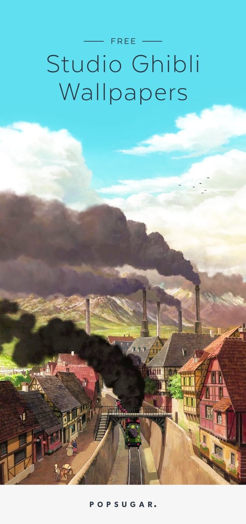 ghibli wallpaper iphone,sky,natural landscape,town,illustration,mountain