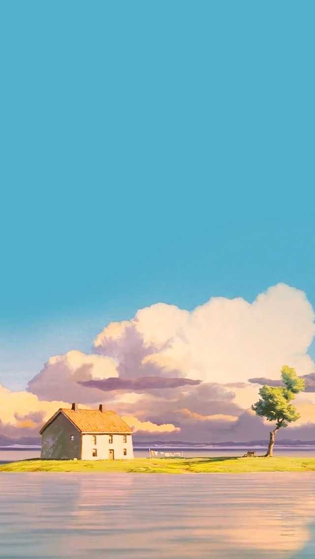 fond d'écran ghibli iphone,ciel,paysage naturel,jaune,nuage,jour