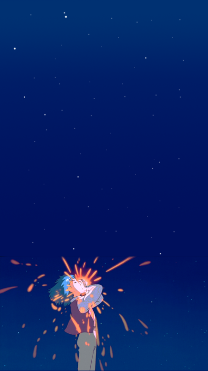 ghibli wallpaper iphone,blue,sky,atmosphere,electric blue,fireworks