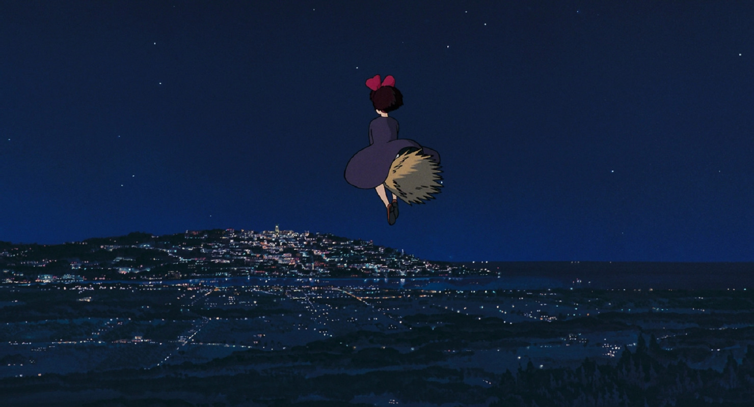 kiki's delivery service wallpaper,sky,night,moon,wind,air sports