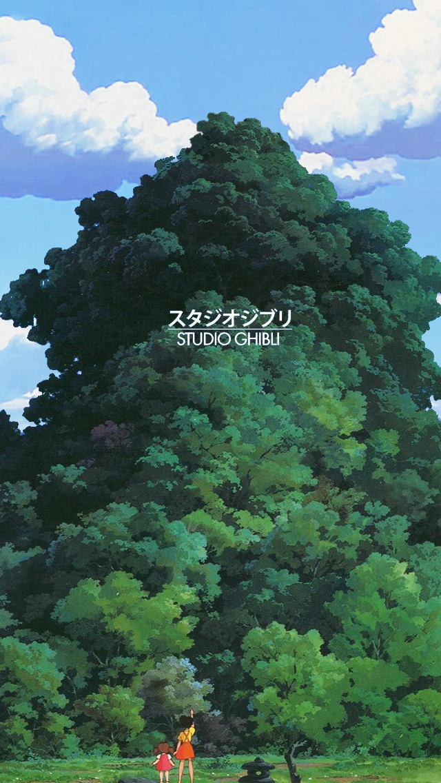 sfondi ghibli per iphone,albero,natura,pino bianco,paesaggio naturale,verde