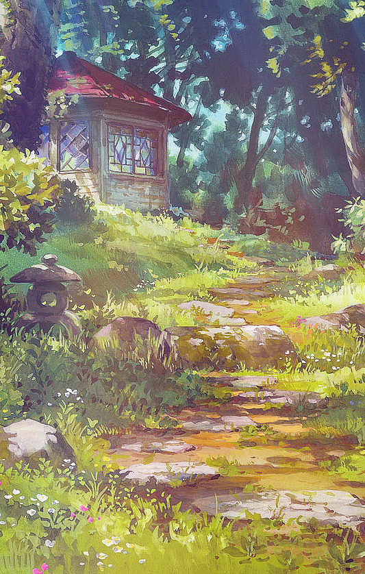 ghibli wallpaper iphone,natürliche landschaft,natur,gemälde,baum,acrylfarbe