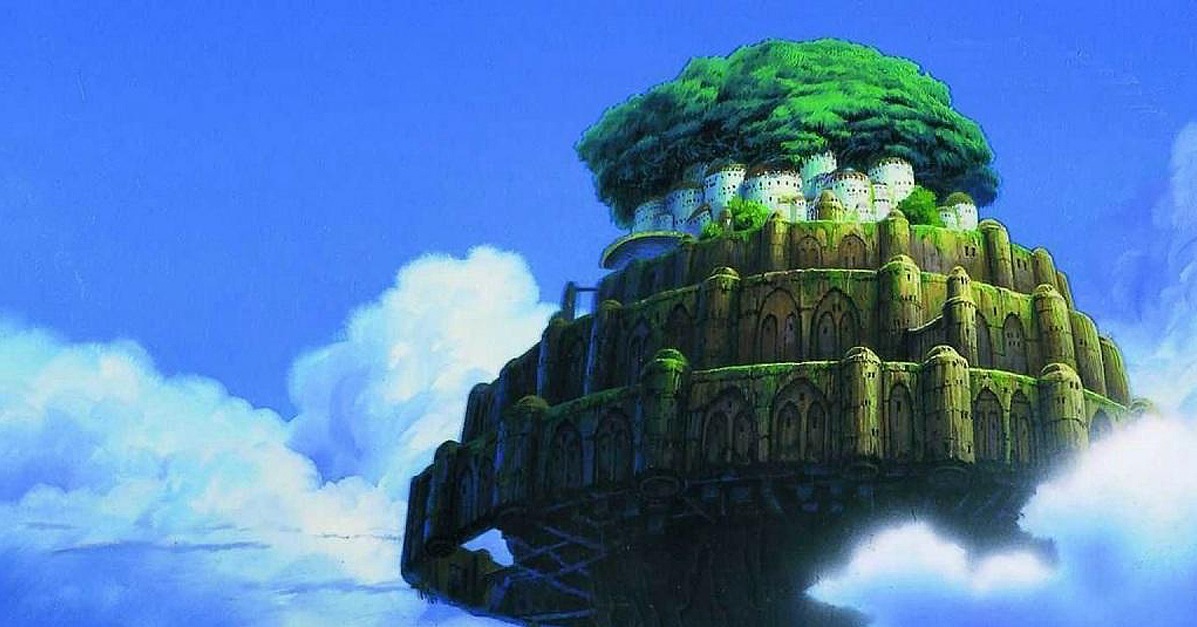 sfondi ghibli per iphone,paesaggio naturale,animazione,mondo,albero,isolotto