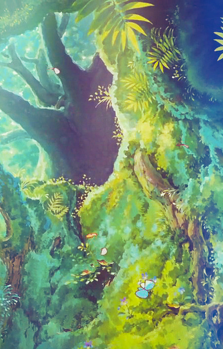 ghibli wallpaper iphone,painting,green,acrylic paint,art,modern art