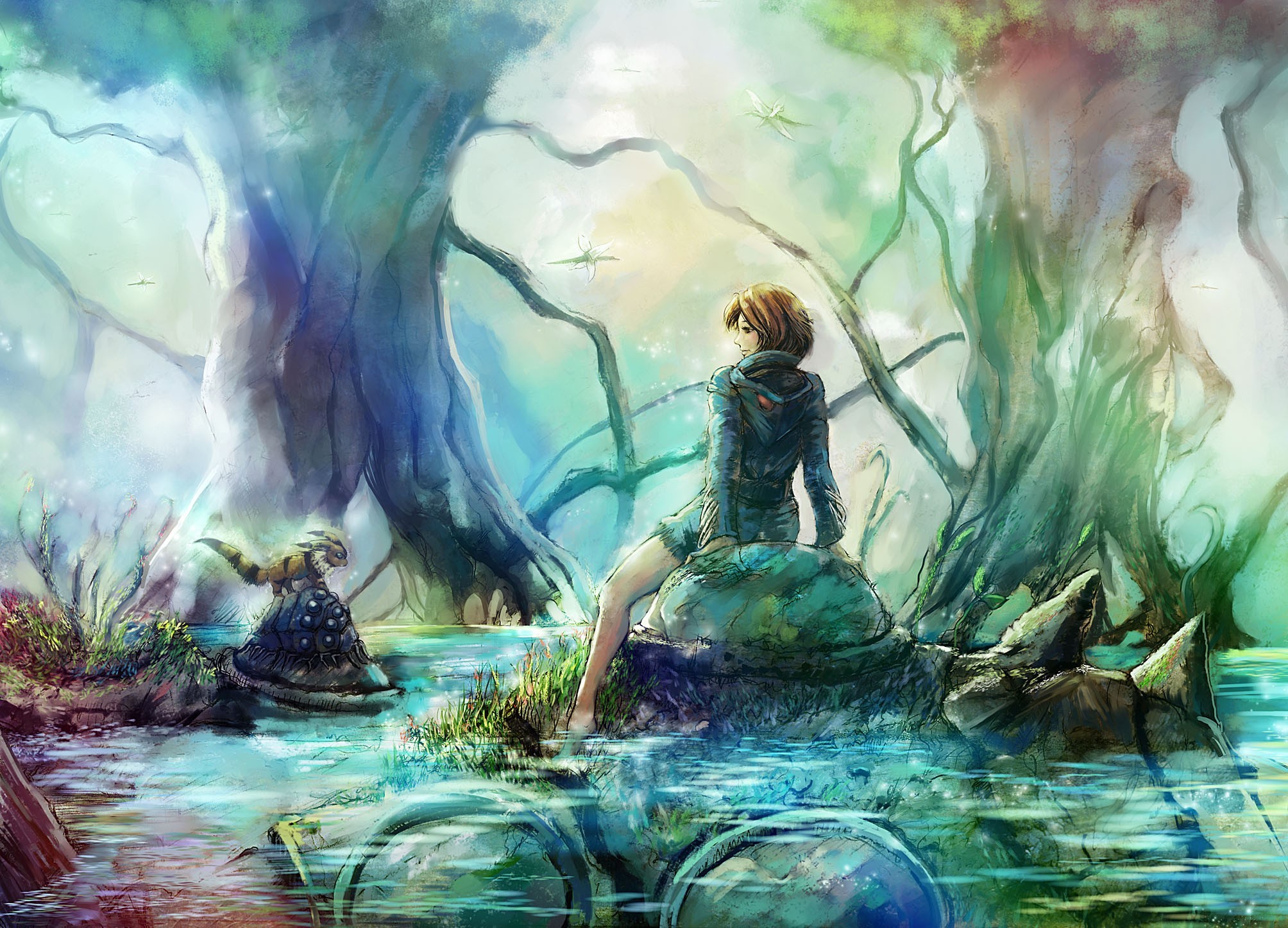 hayao miyazaki wallpaper,cg artwork,mythology,painting,fictional character,art