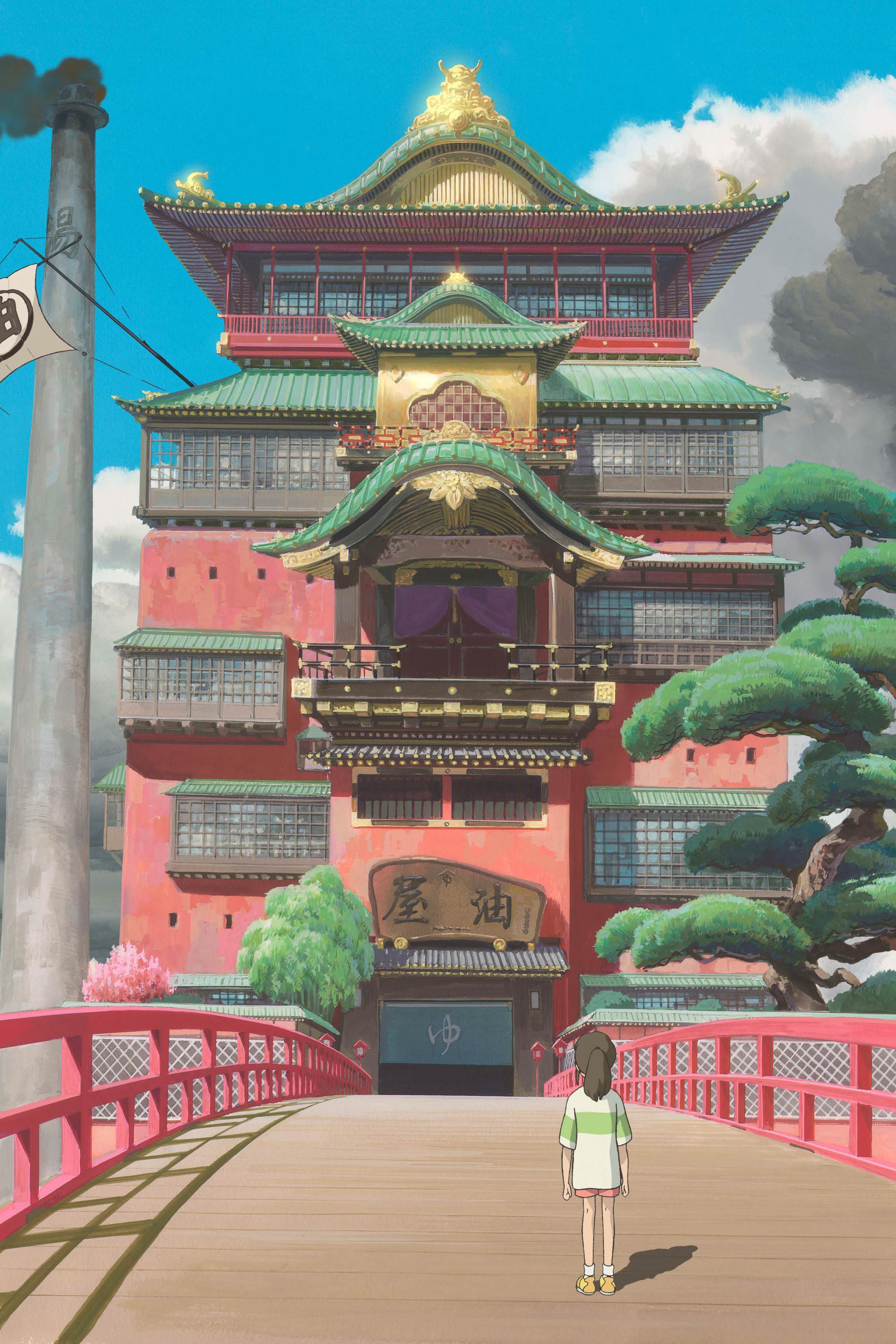 spirited away iphone wallpaper,chinese architecture,japanese architecture,pagoda,landmark,shrine