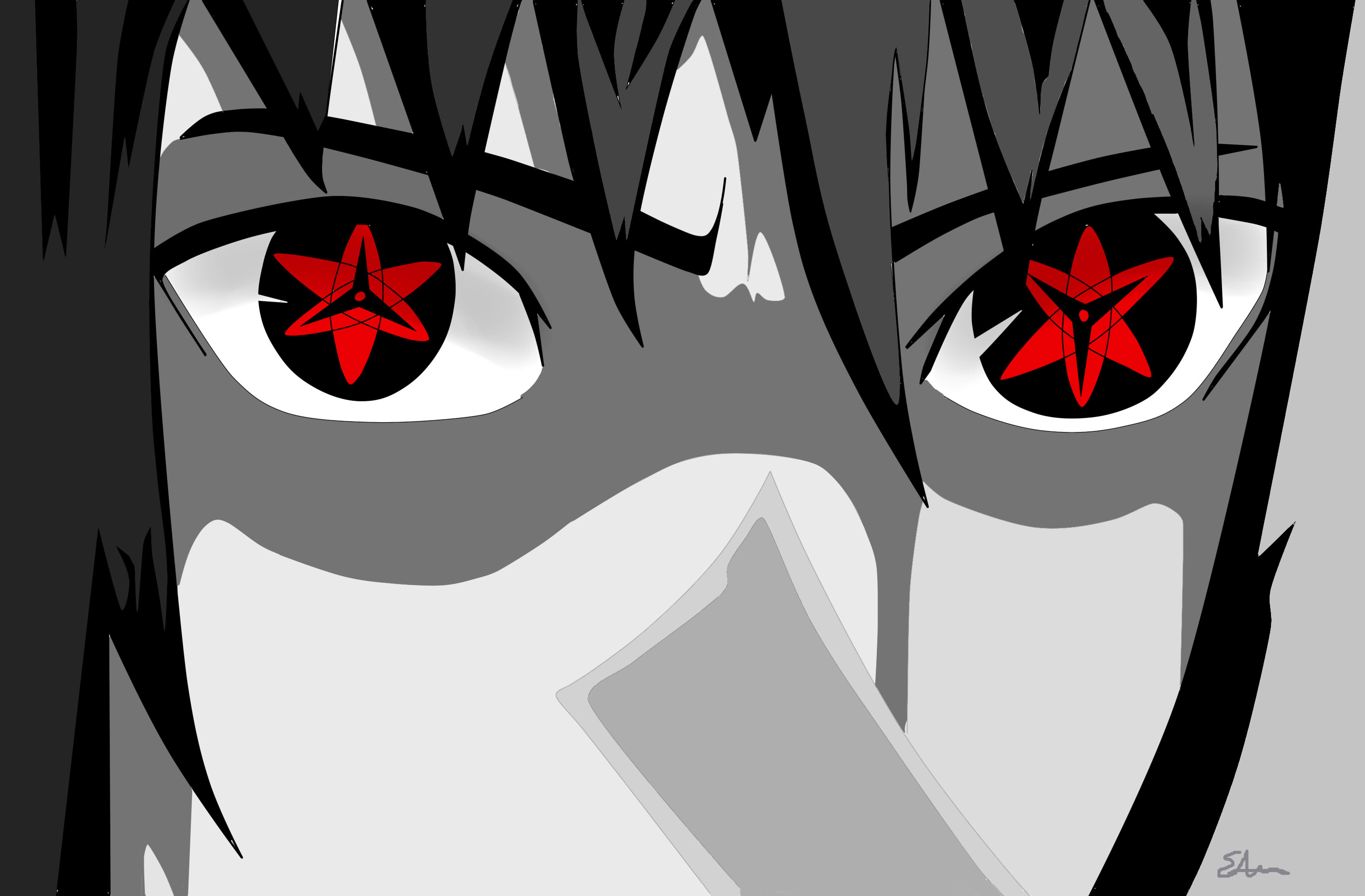 sasuke sharingan wallpaper,cartoon,black and white,anime,eye,fictional character