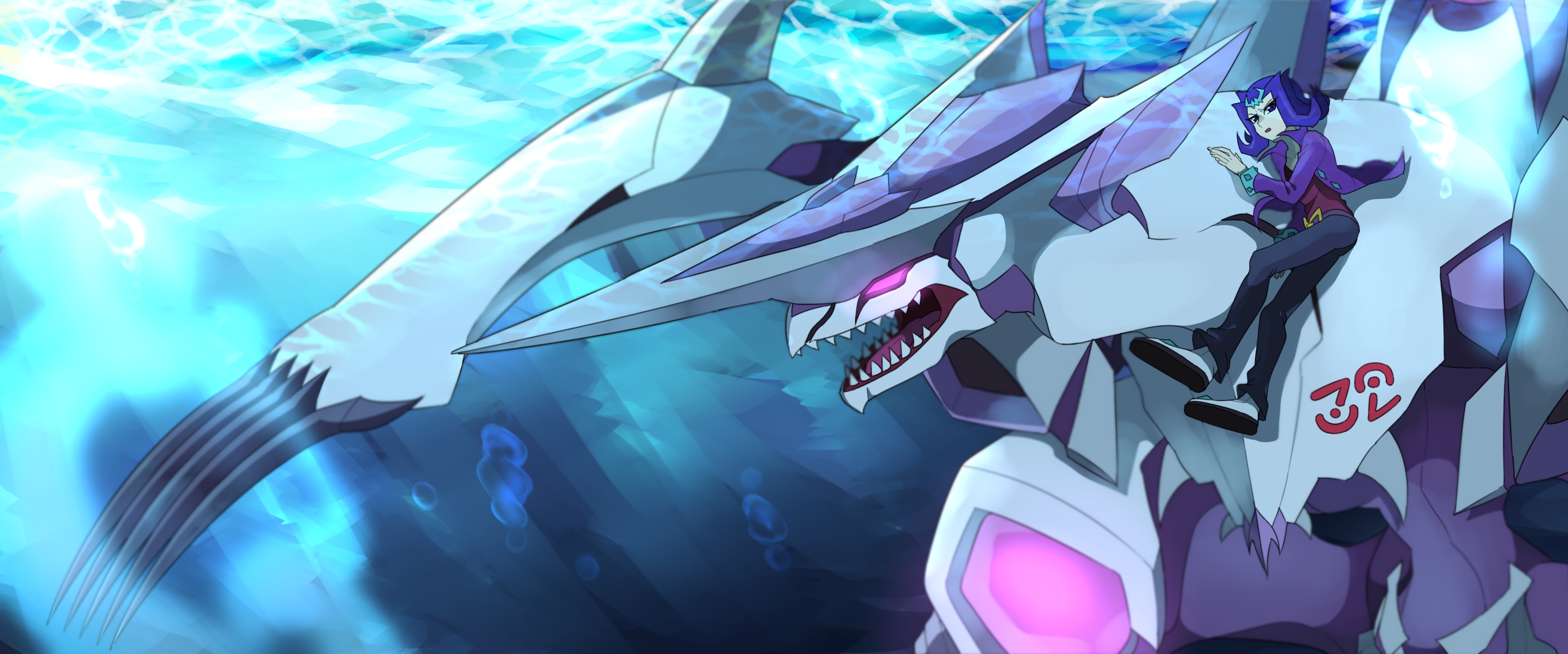 fond d'écran yugioh zexal,oeuvre de cg,dessin animé,anime,requin,personnage fictif