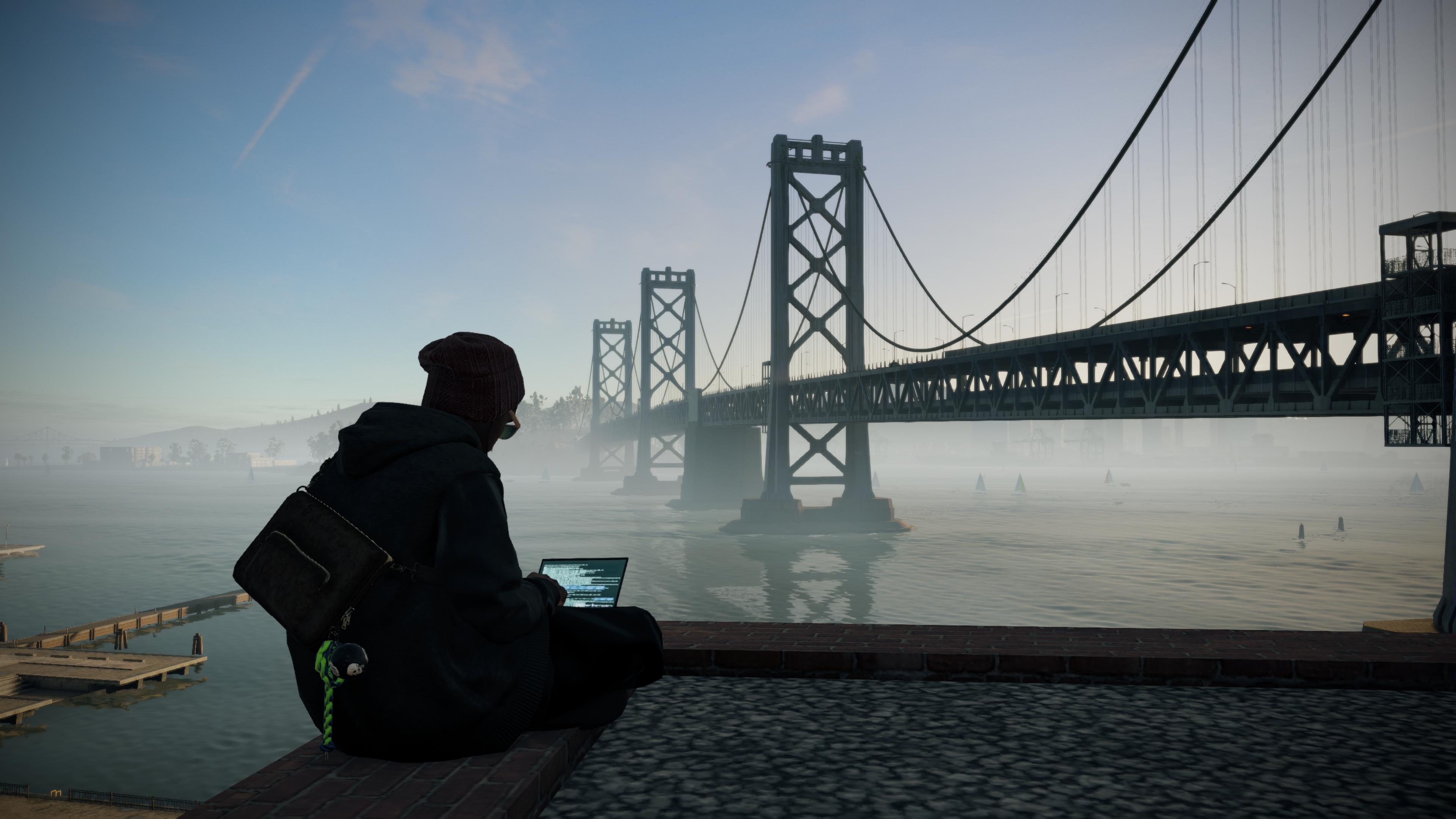 watch dogs 2 fondo de pantalla 4k,agua,puente,cielo,sentado,río