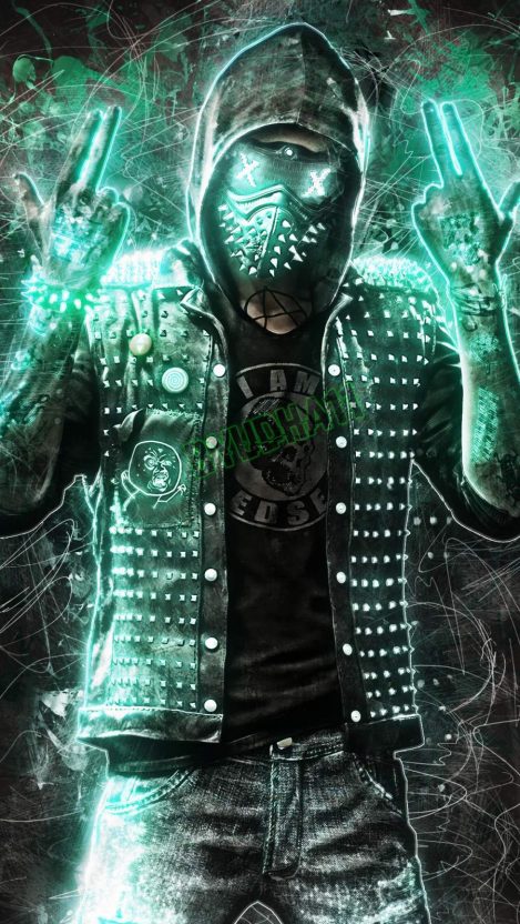 watch dogs 2 wallpaper iphone,green,fictional character,cg artwork,graphic design,illustration