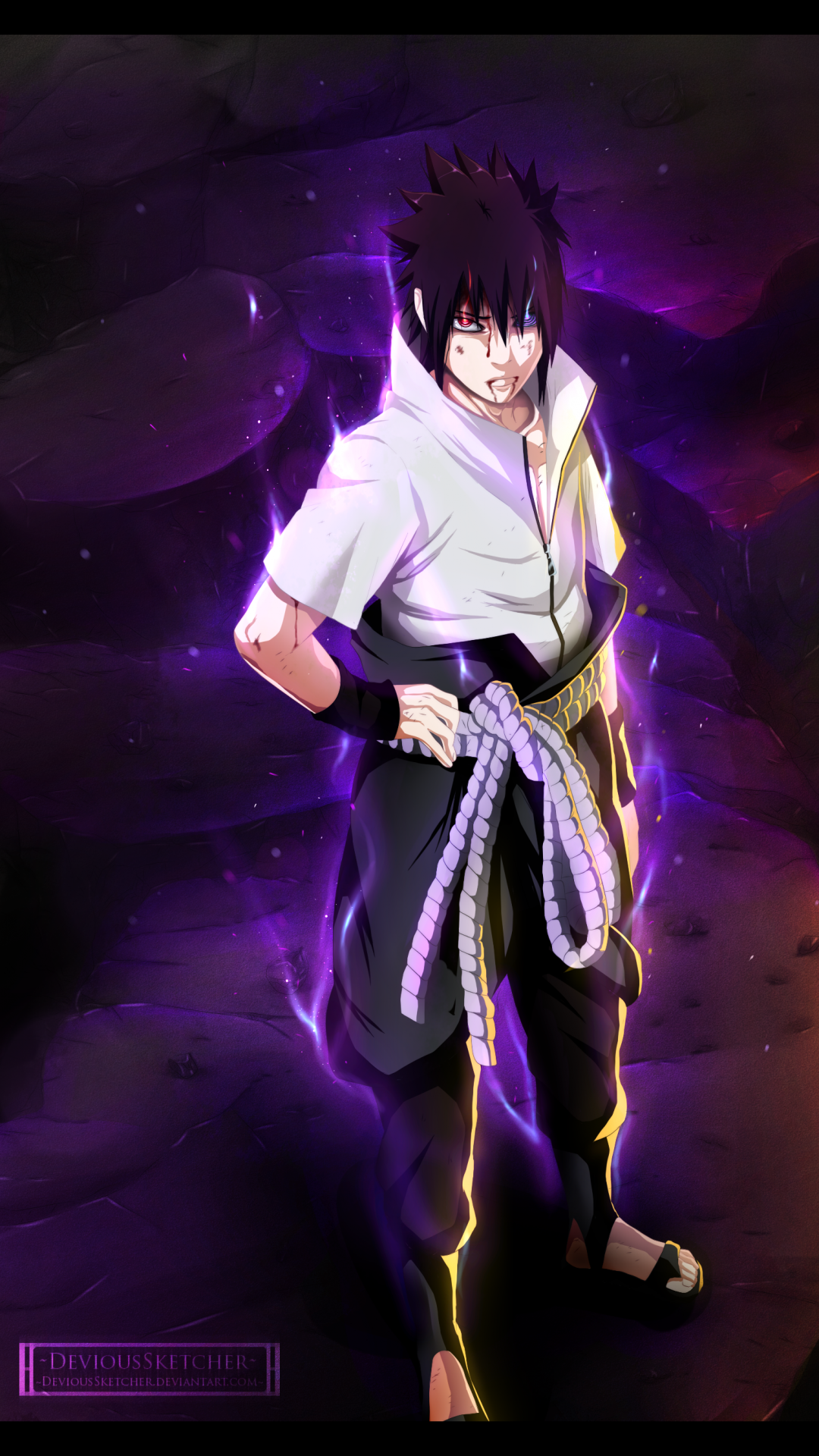 fond d'écran sasuke uchiha iphone,anime,dessin animé,violet,oeuvre de cg,illustration