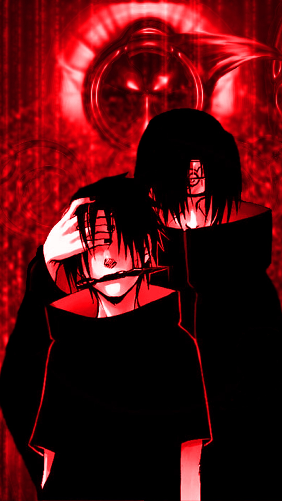 fond d'écran sasuke uchiha iphone,rouge,personnage fictif,illustration,supervillain,art