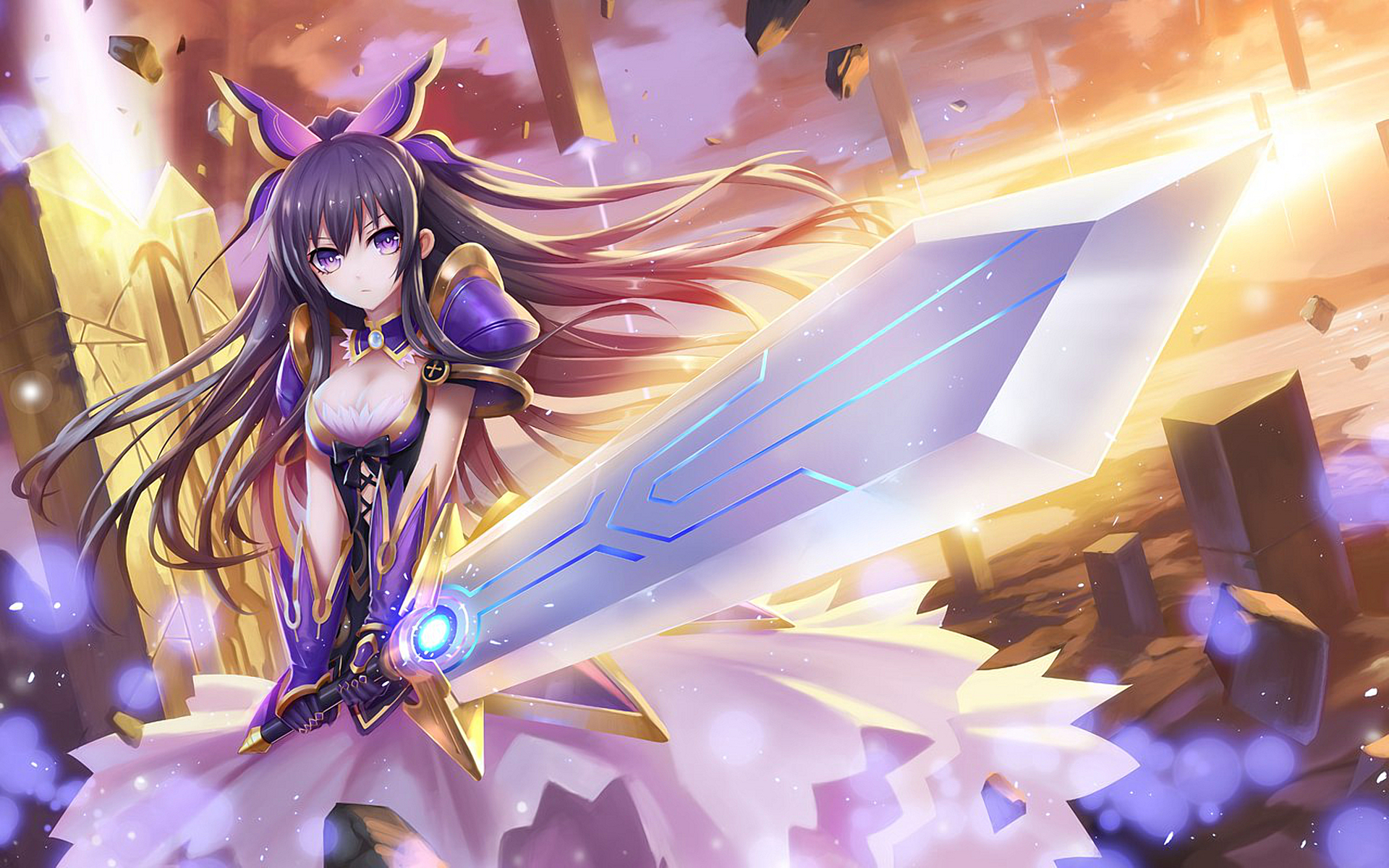 tohka yatogami tapete,cg kunstwerk,anime,erfundener charakter,braune haare,schwarzes haar