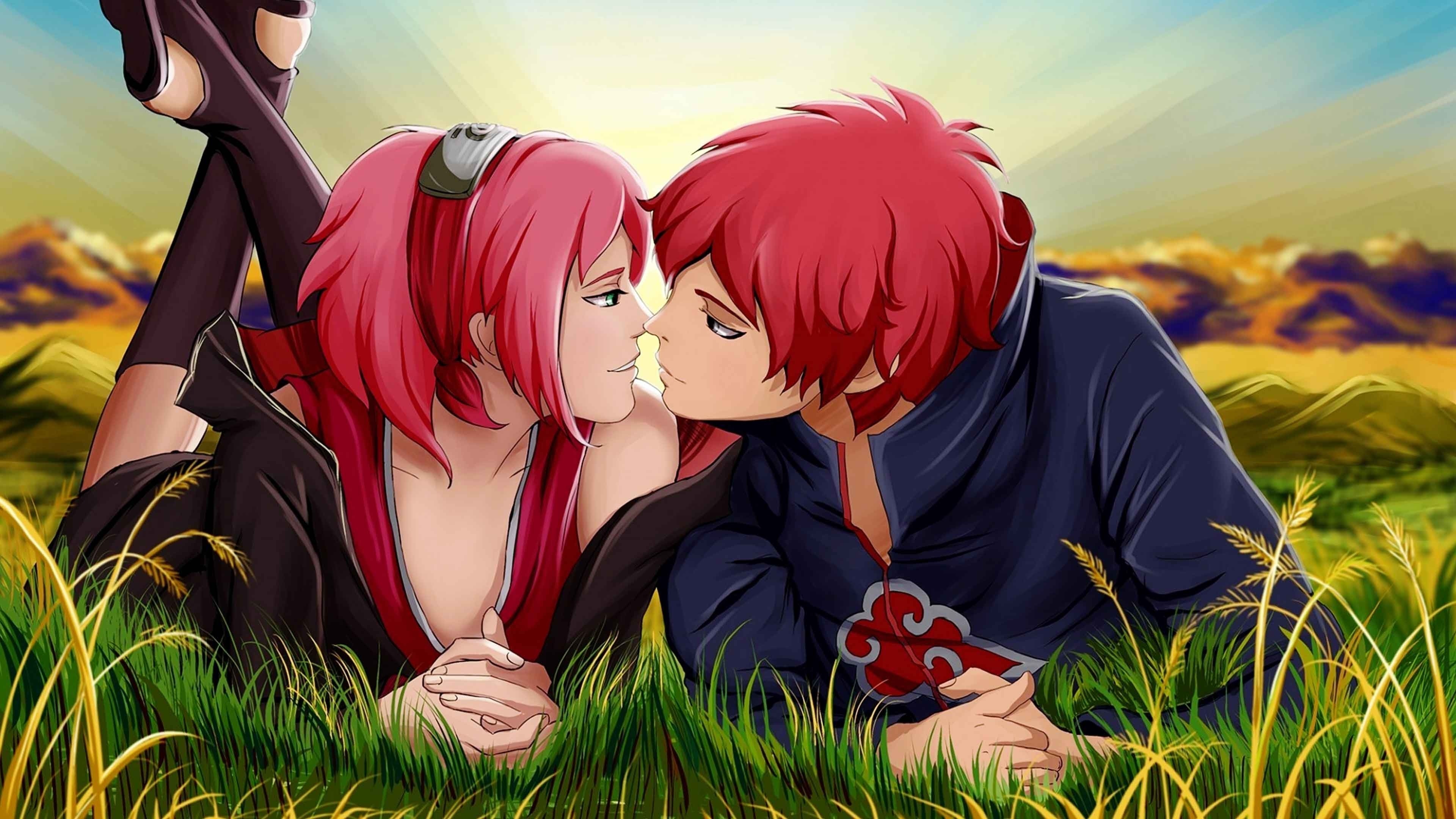 fond d'écran en direct amour couple,dessin animé,anime,romance,herbe,heureux